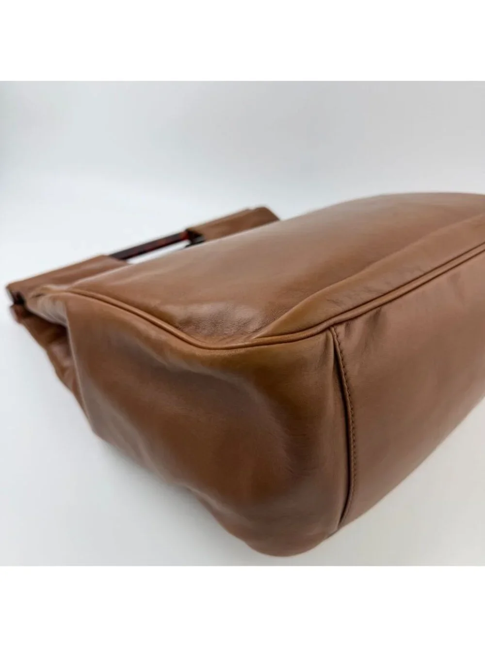 Chanel CC Logo Cutout Handle Handbag Leather Brown Seal Vintage
